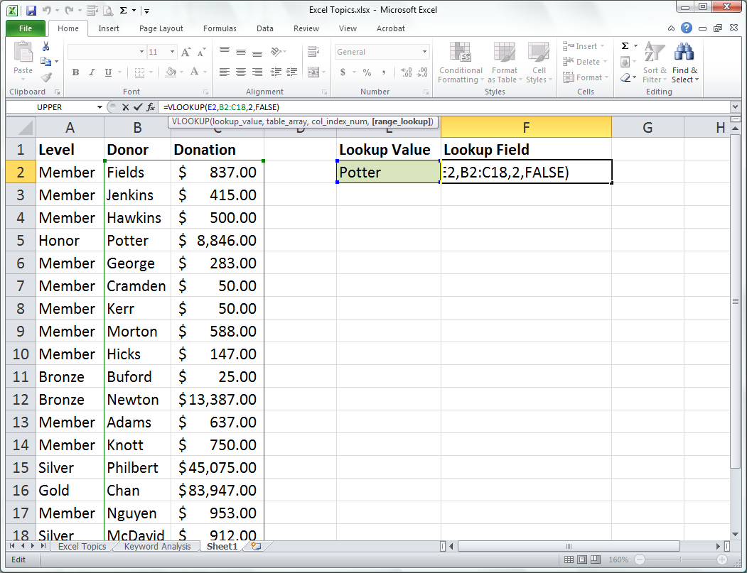 Excel Vlookup Table