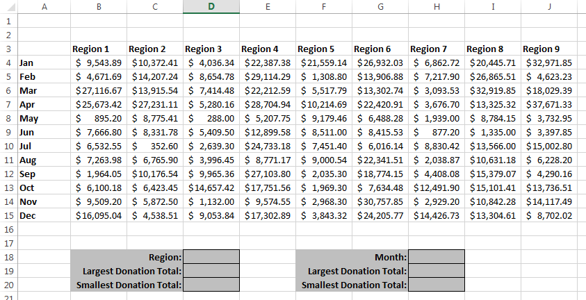 Excel Index Formula - Values in a row or column