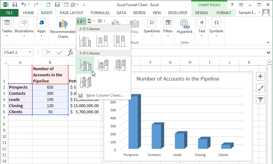 How to Create an Excel Funnel Chart - Image 1 2013