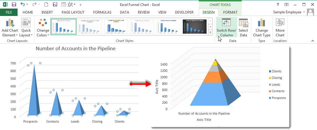 How to Create an Excel Funnel Chart - Design Tab 2013