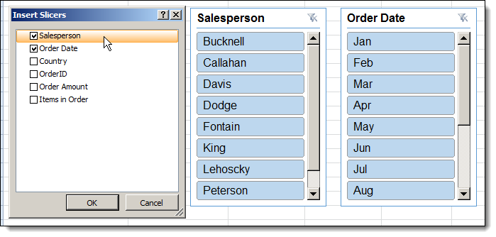 How to Use Slicers in Excel - Insert Slicers Dialog Box