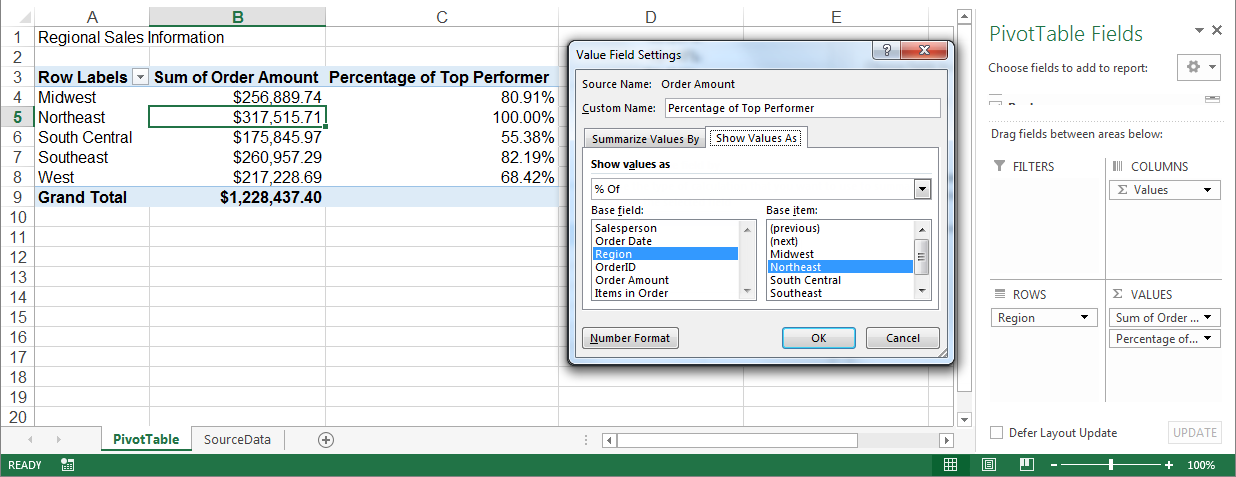 How to Show Percentage of Total in an Excel PivotTable - Custom PivotTable Percentage