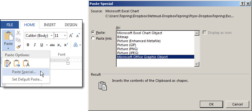 Export Excel Charts to Word and PowerPoint - paste special