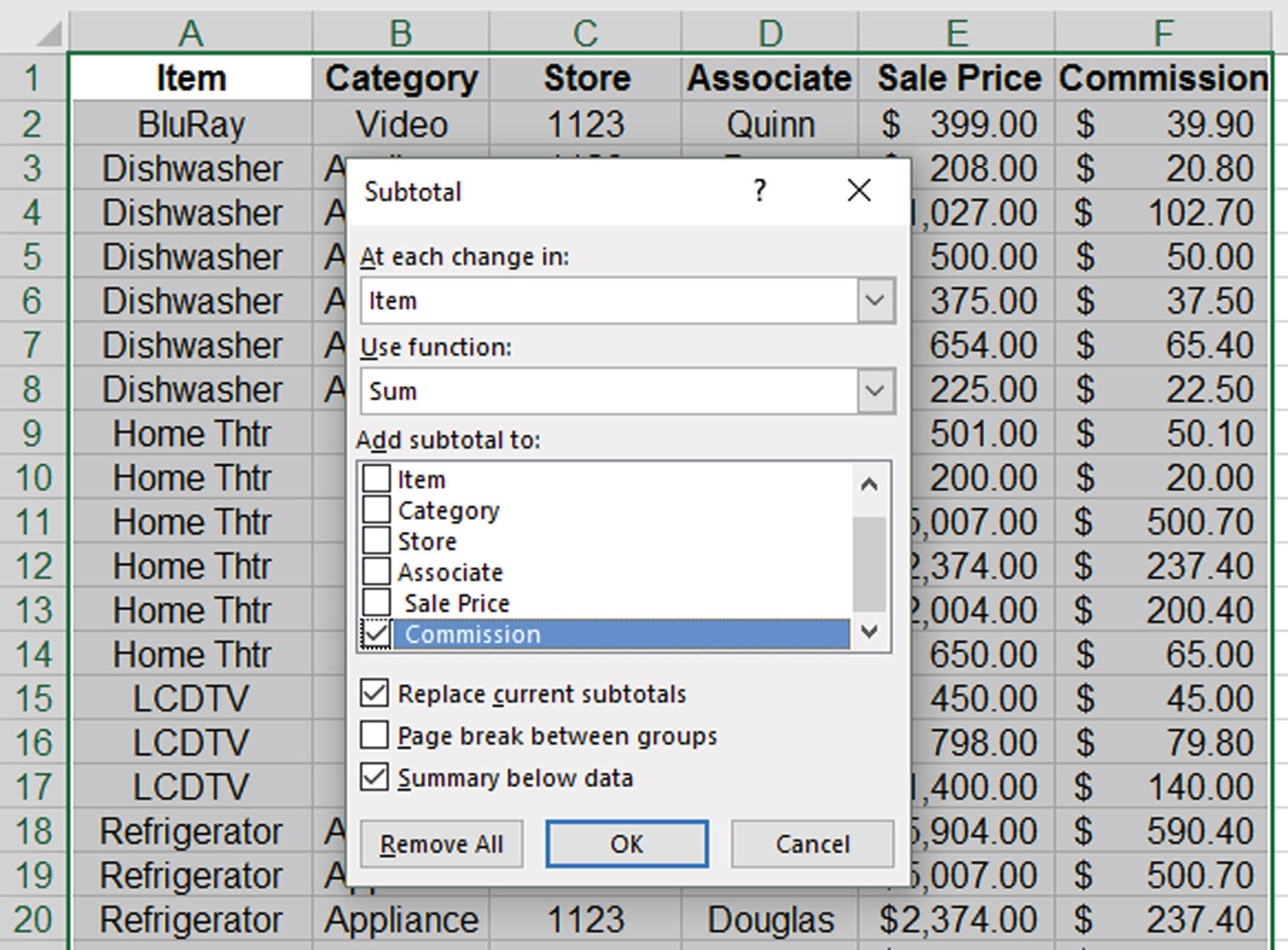 Subtotal excel на русском